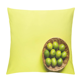 Personality  Top View Of Ripe Limes In Wicker Basket On Colorful Background Pillow Covers