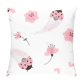 Personality  Ladybugs And Flowers Seamless Pattern Pillow Covers