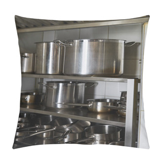 Personality  Metal Pots On Rack At Kitchen In Restaurant Pillow Covers