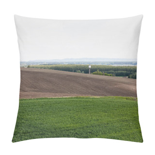 Personality Trees And Plants Near Grassy Field Against Sky  Pillow Covers
