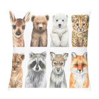 Personality  Watercolor Baby Animals Set. Animal Cub Illustration. Lion, Bear, Fox And Deer Pillow Covers