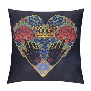 Personality  Hands With Elegant Rose Flowers Inside The Heart . Pillow Covers