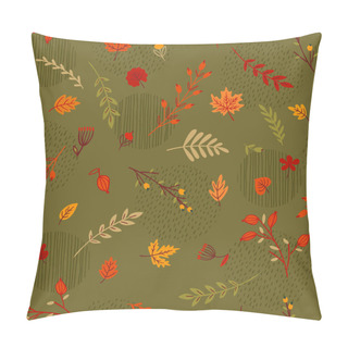 Personality  Abstract Seamless Autumn Pattern. Leaves, Branches, Grass, Berries. Pillow Covers