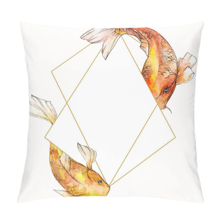 Personality  Watercolor Aquatic Underwater Tropical Fish Set. Red Sea And Exotic Fishes Inside: Goldfish. Frame Border Square. Pillow Covers