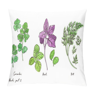 Personality  Culinary Herbs, Hand Drawn Illustrations Isolated On White, Part 2 Pillow Covers