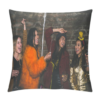 Personality  Group Of Girls Celebrating And Having Fun The Club. Concept Abou Pillow Covers