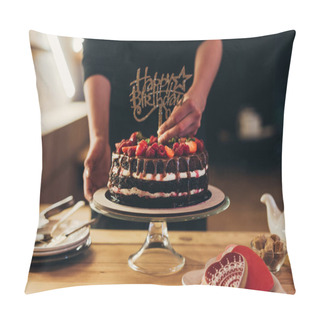 Personality  Woman Putting Happy Birthday Sign Pillow Covers
