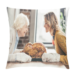 Personality  Senior Mother And Daughter With Turkey Pillow Covers