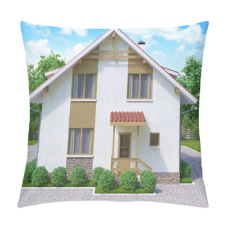 Personality  3d Rendering Of Private Suburban, Two-story House In A Modern St Pillow Covers