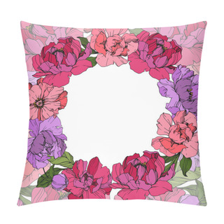 Personality  Vector Pink And Purple Peony. Floral Botanical Flower. Engraved Ink Art. Frame Border Ornament Square. Pillow Covers