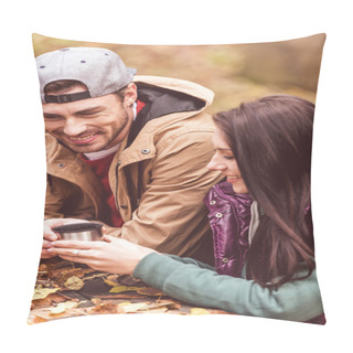 Personality  Smiling Man Giving Cup To Woman Pillow Covers