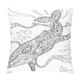 Personality  Large Whale Diving Deep Into The Sea Colorless Line Drawing. Huge Aquatic Creature Dives Below Ocean With Big Waves Coloring Book Page. Pillow Covers