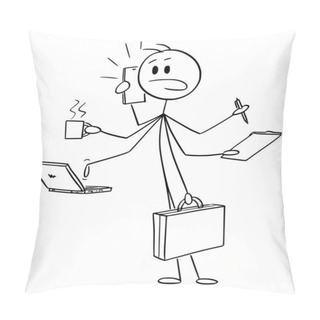 Personality  Businessman Multitasking , Vector Cartoon Stick Figure Or Character Illustration. Pillow Covers