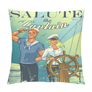 Personality  Nautical Poster With Happy Crew Pillow Covers