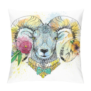 Personality  Ram Character Colorful Portrait Pillow Covers