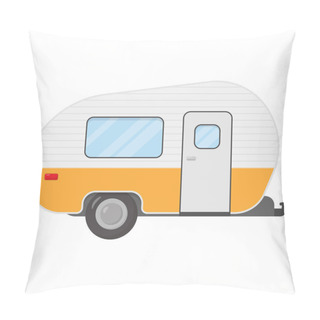 Personality  Trailer Caravan, Motorhome, Mobile Home For Country Vacation. Side View Camping Trailers, Isolated On White Background. Vector Illustration Pillow Covers