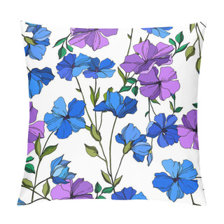 Personality  Vector Flax Floral Botanical Flowers. Blue And Violet Engraved Ink Art. Seamless Background Pattern. Pillow Covers