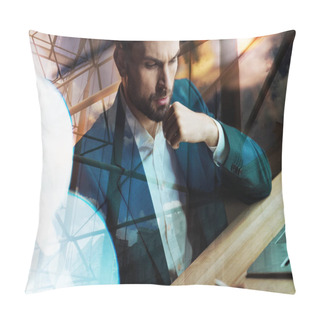 Personality  Young Man Sitting At The Table  Pillow Covers