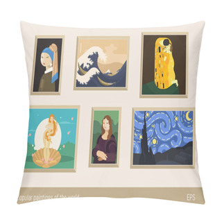 Personality  Set Of 6 Vector Paintings, Flat Minimalism. Inspired By Vermeer, Hokusai, Klimt, Botticelli, Da Vinci, And Van Gogh.  Pillow Covers