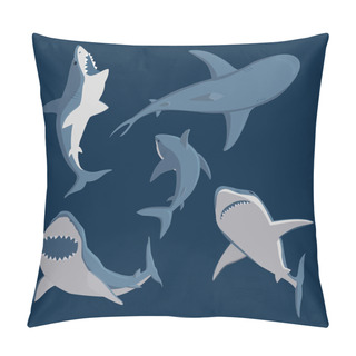 Personality  Vector Illustration Toothy Swimming Angry Shark Animal Sea Fish Character Underwater Cute Marine Wildlife Mascot. Pillow Covers