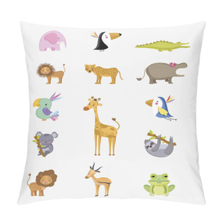 Personality  Set Of Wild Animals Cute Cartoons Vector Illustration Graphic Design Pillow Covers