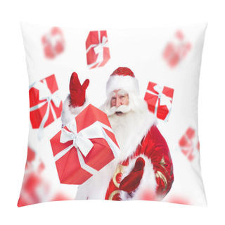 Personality  Santa Claus Standing And Doing Magic. Gift Boxes Falling Down Ar Pillow Covers