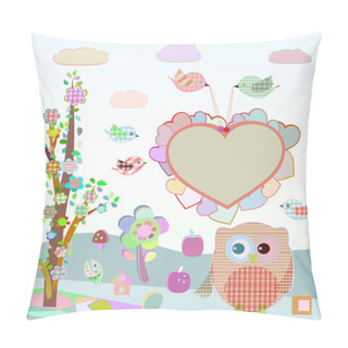 Personality  Set Of Nature Elements: Owls And Birds On Branches And Tree. Vector Pillow Covers
