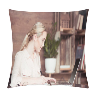 Personality  Businesswoman Working With Laptop  Pillow Covers