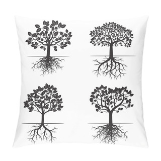 Personality  Collection Of Black Trees And Roots. Vector Illustration. Pillow Covers