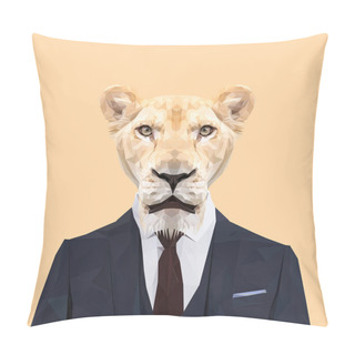 Personality  Lioness Low Poly Design In Suit Pillow Covers