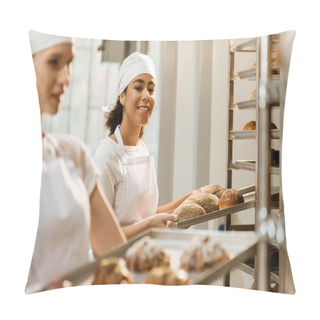Personality  Young Female Bakers Working Together At Baking Manufacture Pillow Covers
