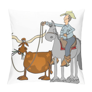 Personality  Cowboy Roping A Texas Longhorn Pillow Covers