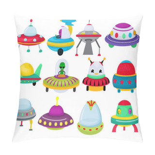 Personality  Ufo Vector Spaceship Rocketship And Spacy Rocket Illustration Set Of Spaced Ship Or Spacecraft Flying In Universe Space Isolated On White Background Pillow Covers