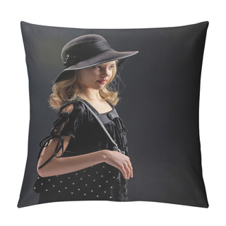 Personality  Retro Young Lady. Beautiful Young Girl In A Black Hat. Pillow Covers