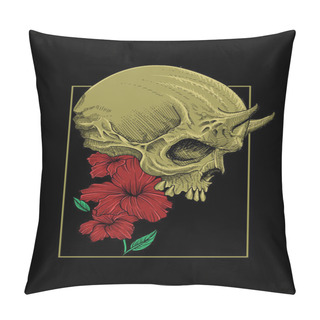Personality  Skull With Flower Artwork Illustration Pillow Covers