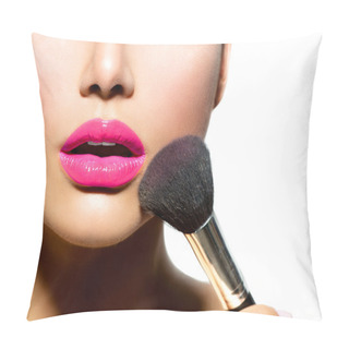 Personality  Make-up Applying Closeup. Cosmetic Powder Brush For Make Up Pillow Covers