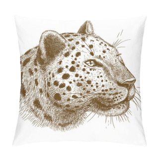 Personality  Engraving Vector  Illustration Of Leopard Head Pillow Covers