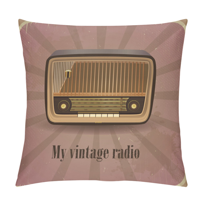 Personality  Retro Card With Old Radio. Vintage Background Pillow Covers