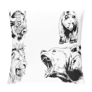 Personality  Set Of Vector Drawings Of Various Animals, Predators And Herbivores, Hand-drawn Sketches, Tattoos Pillow Covers