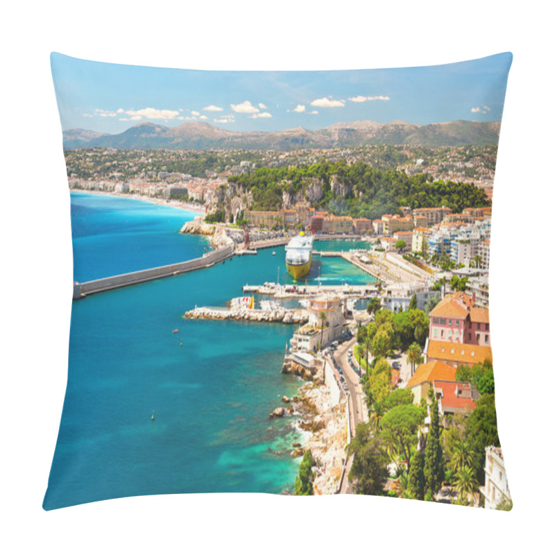 Personality  View of Nice, mediterranean resort pillow covers