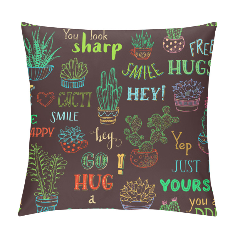 Personality  Vector Boundless Background Of Cacti And Hand-written Lettering. Pillow Covers