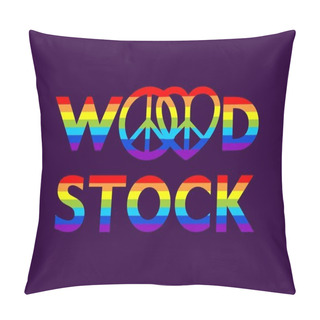 Personality Woodstock Colorful Lettering And Hippie Peace Symbols With Rainbow For T Shirt Print, Party Poster, Bag And Other Design On Dark Purple Background Pillow Covers