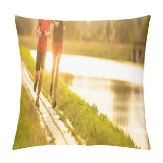 Personality  Couple Running Outdoors, At Sunset, By A River Pillow Covers