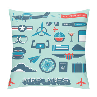 Personality  Vector Set: Airplanes And Flight Icons And Objects Pillow Covers
