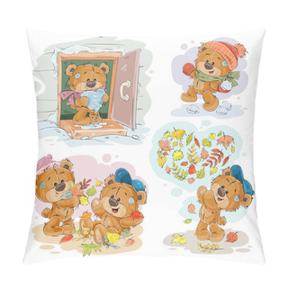 Personality  Set Vector Clip Art Illustrations Of Funny Teddy Bears Pillow Covers
