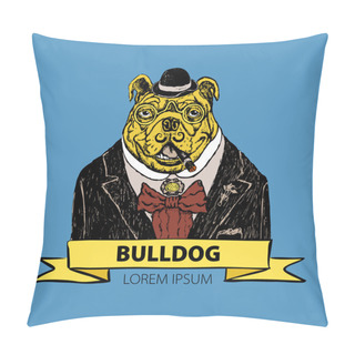Personality  Hand Drawn Fashion Illustration Of French Bulldog Hipster In Colors Vector Pillow Covers