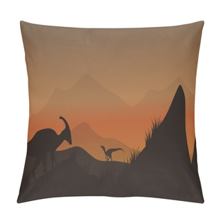 Personality  On The Hills Silhouette Eoraptor And Parasaurolophus Pillow Covers