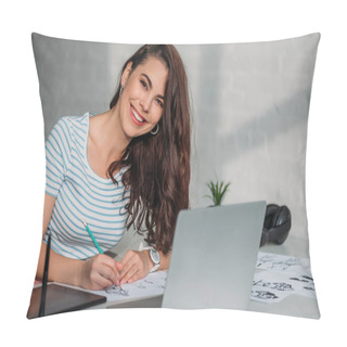 Personality  Happy Illustrator Drawing Cartoon Sketches On Paper  Pillow Covers