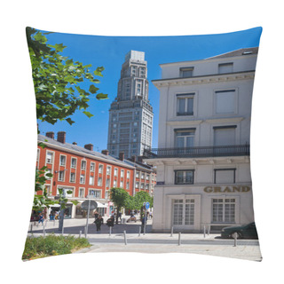 Personality  Amiens, France - May 29 2020: The Perret Tower Is A Residential And Office Building Located Place Alphonse-Fiquet, Opposite The Gare Du Nord, A Short Distance From The City Center. Pillow Covers