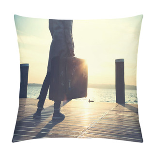 Personality  Woman Waiting For A Ship To Leaving On A Trip Pillow Covers